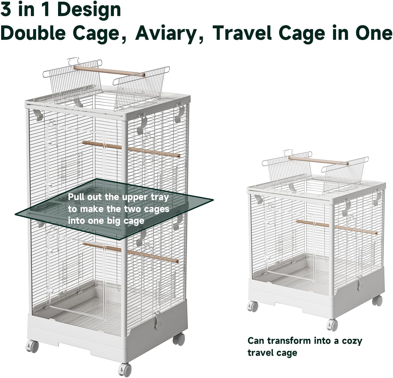 40" Double Bird Cage – White