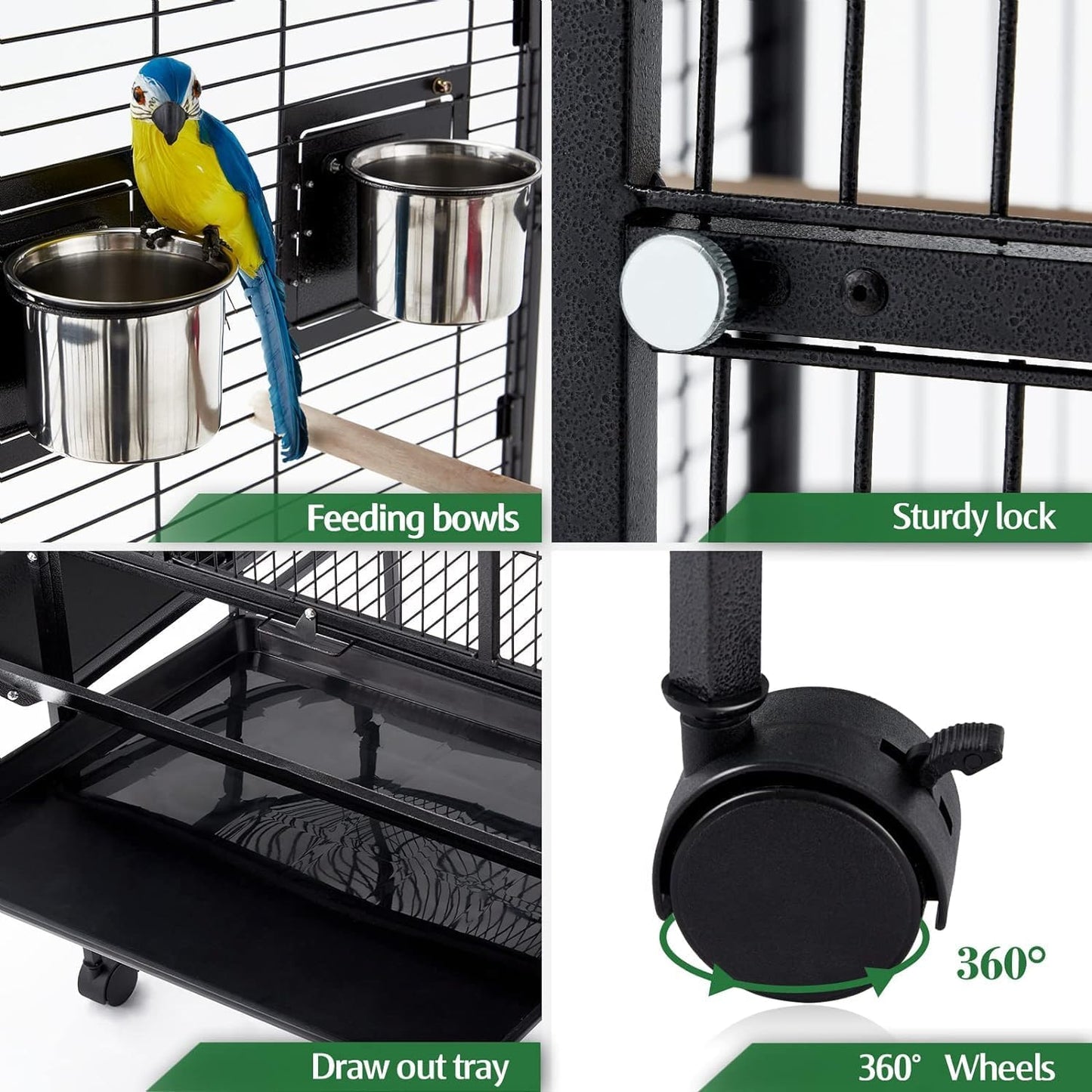 XL Silver Parrot Cage with Toys
