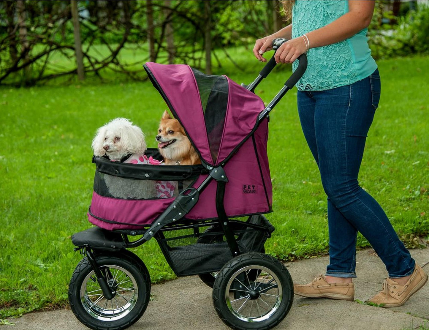 No-Zip Double Pet Stroller – Emerald