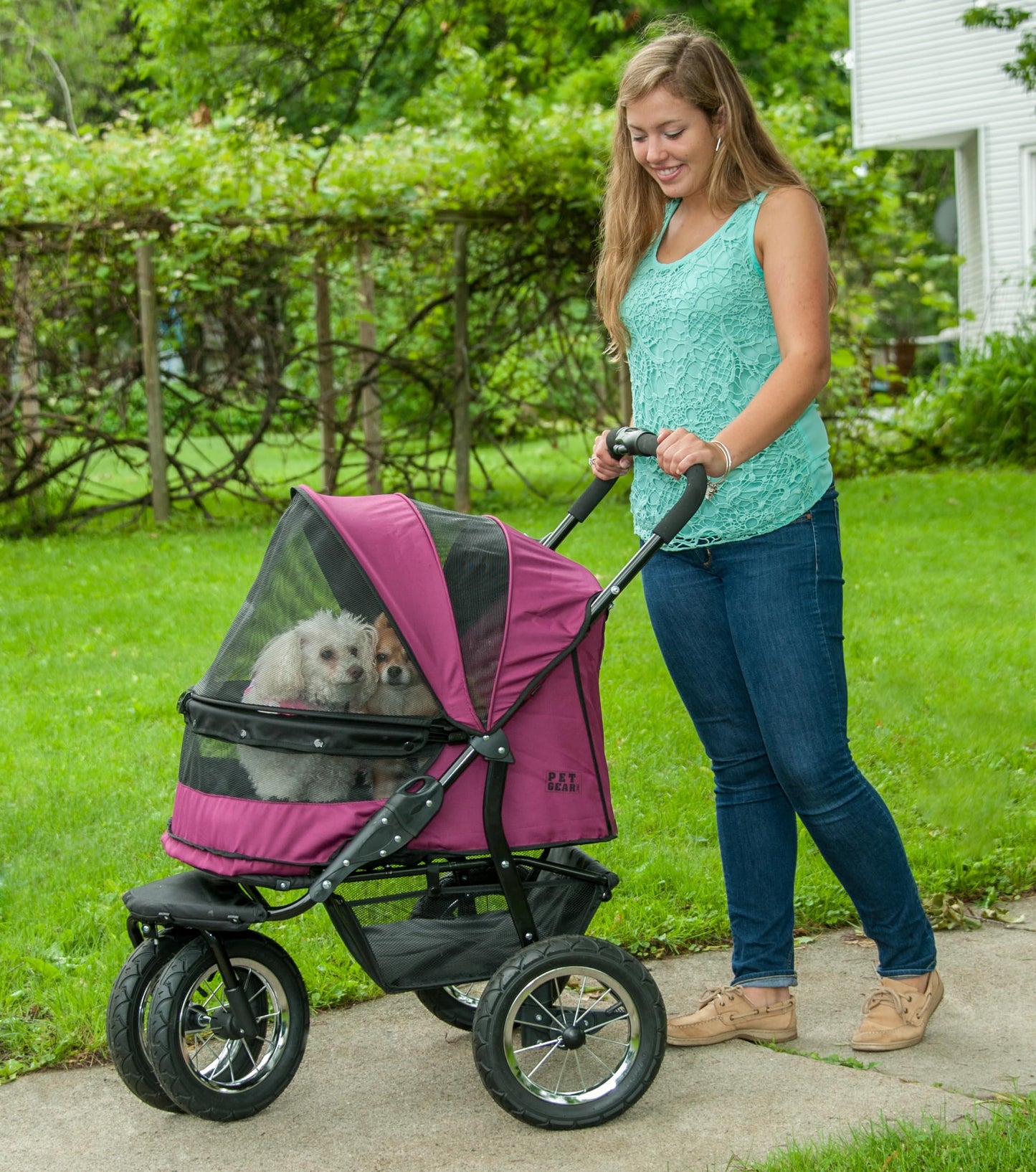 No-Zip Double Pet Stroller – Emerald