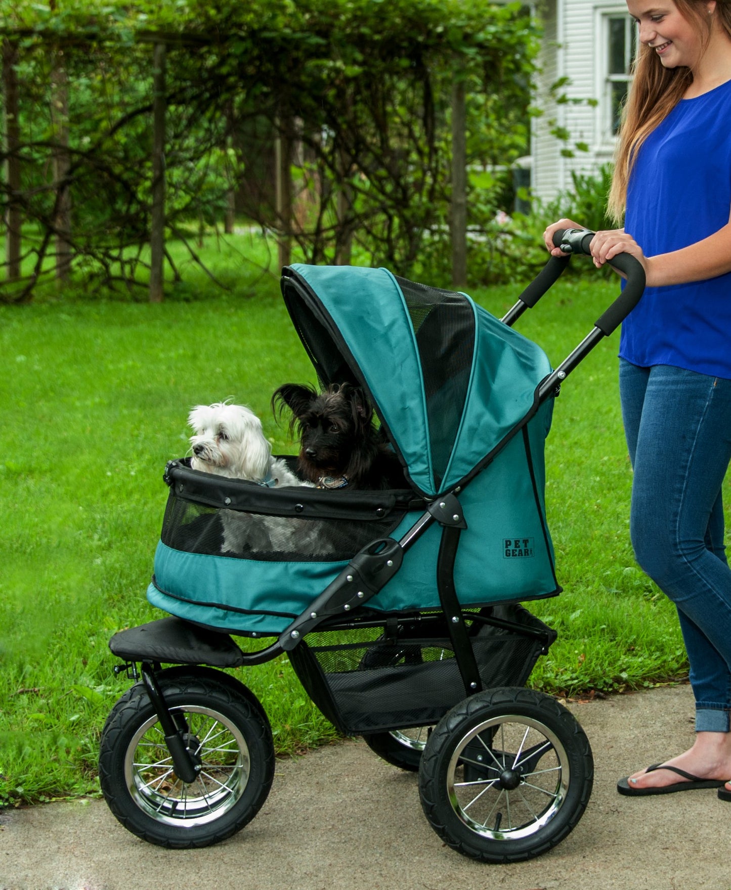 No-Zip Double Pet Stroller – Emerald