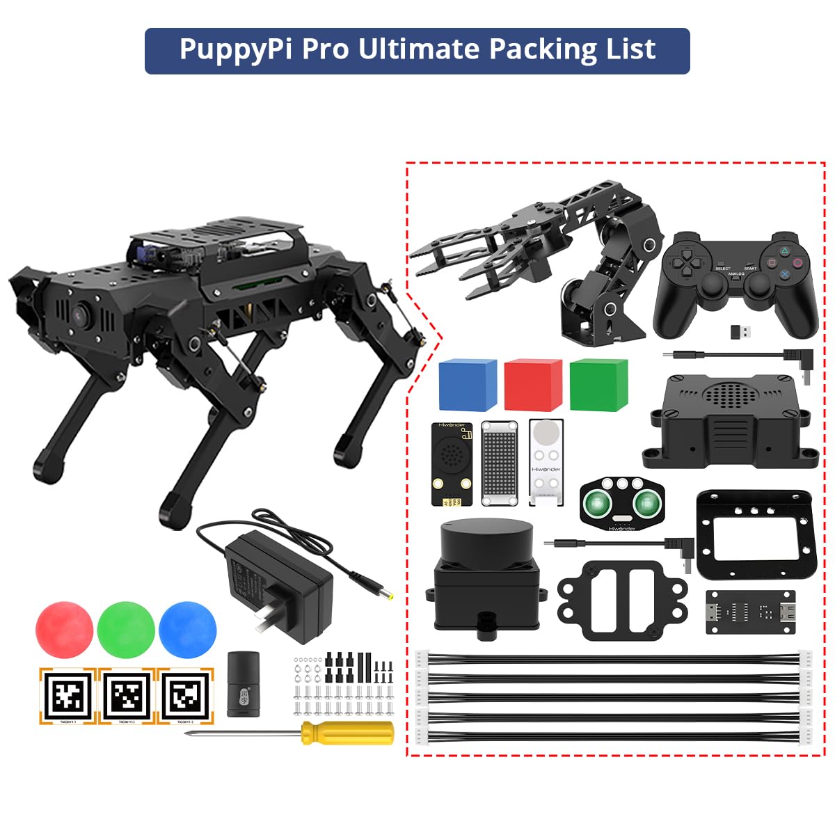 PuppyPi Robot Dog with ChatGPT Large AI Models AI Embodied Intelligence ROS Robotic Dog Vision Scene Voice Understanding SLAM Mapping Navigation Bionic Quadruped Robot, Pro Kit & RaspberryPi5 8GB