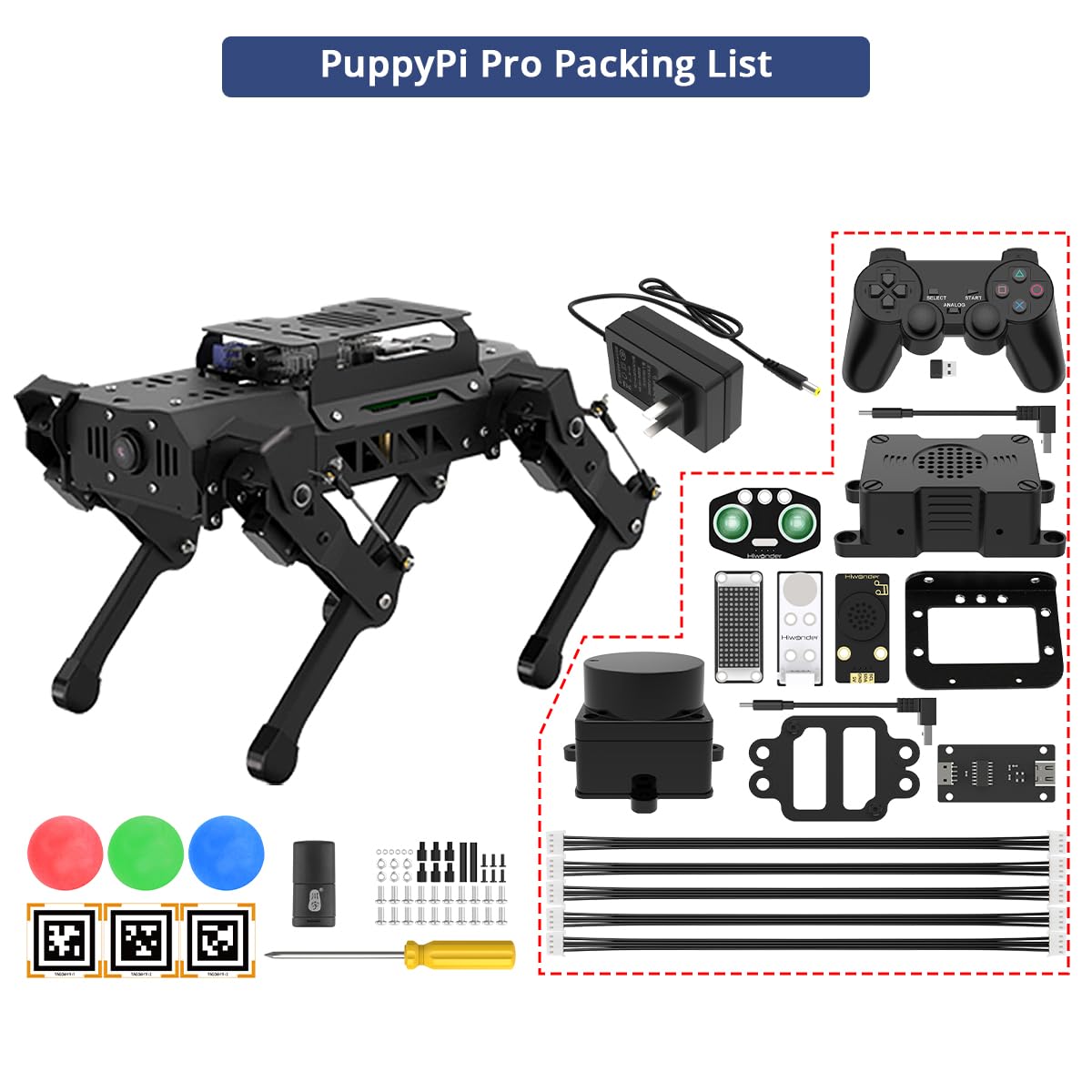 PuppyPi Robot Dog with ChatGPT Large AI Models AI Embodied Intelligence ROS Robotic Dog Vision Scene Voice Understanding SLAM Mapping Navigation Bionic Quadruped Robot, Pro Kit & RaspberryPi5 8GB