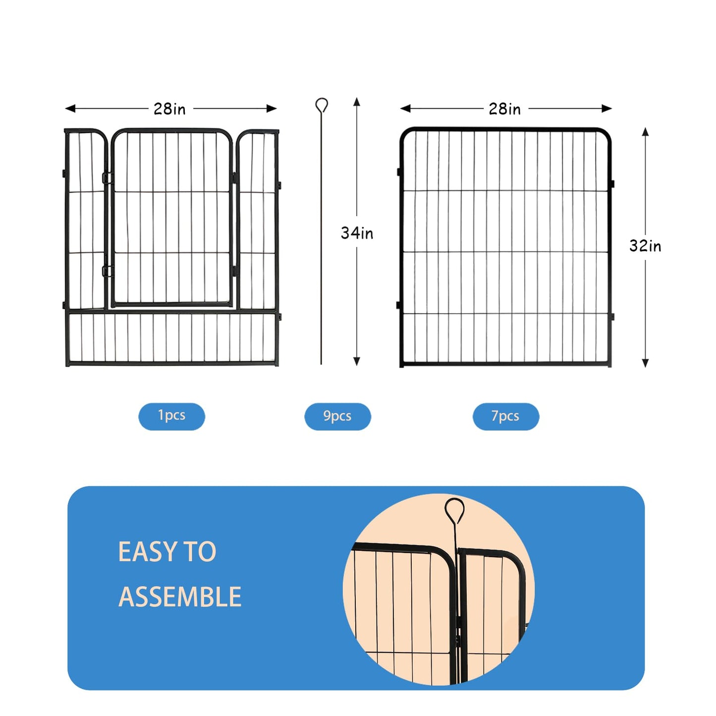 32" Dog Playpen Fence, 24 Panels, 56Ft