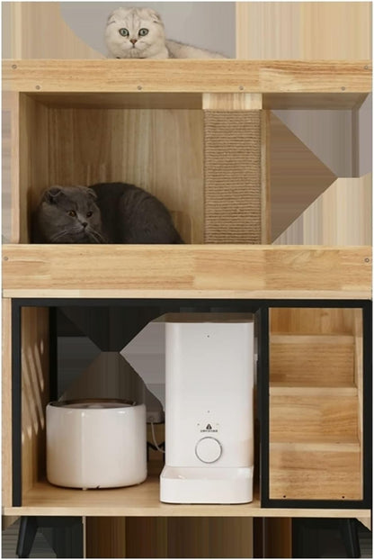 Pet Home Pet House Cat Automatic Feeder Feeding Water Transparent Integrated Homestay Storage Cat Climbing Frame Villa Nest Cat Villa (Color : A)