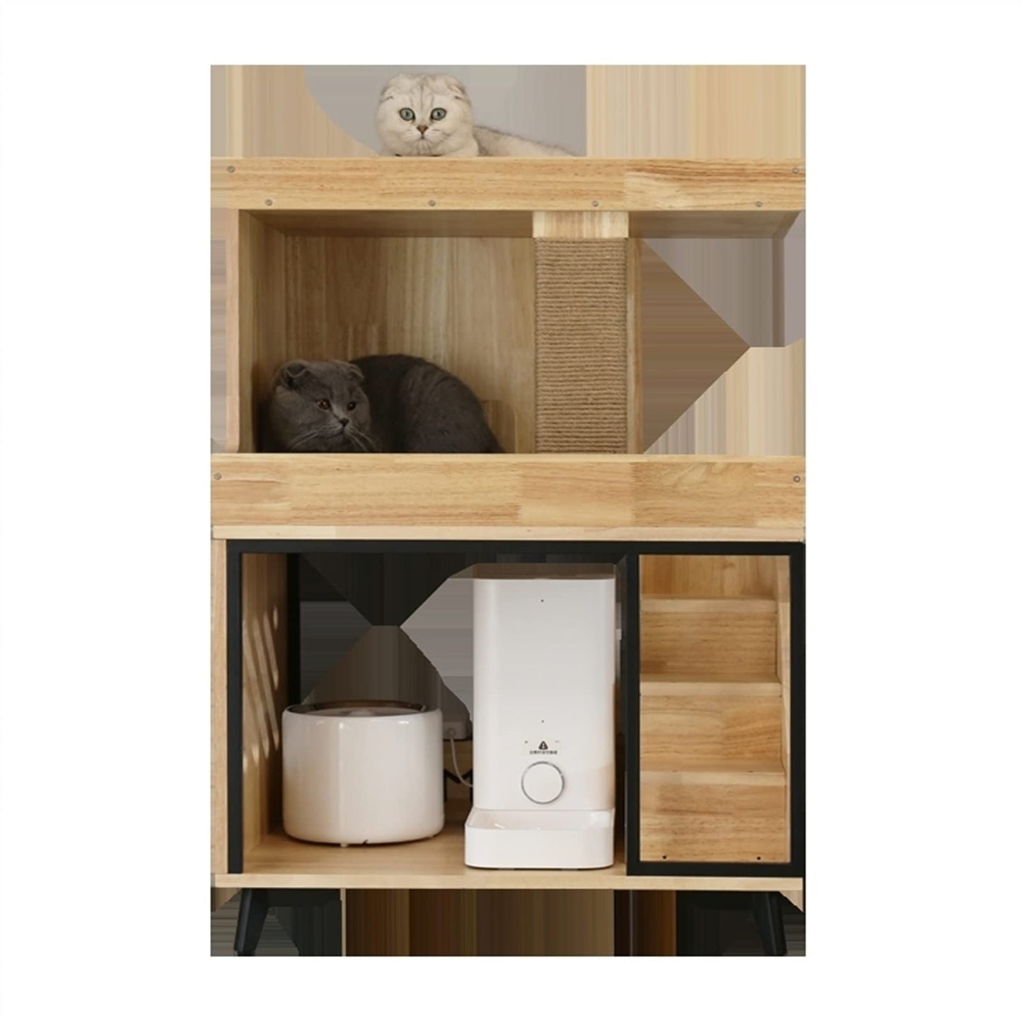 Pet Home Pet House Cat Automatic Feeder Feeding Water Transparent Integrated Homestay Storage Cat Climbing Frame Villa Nest Cat Villa (Color : A)