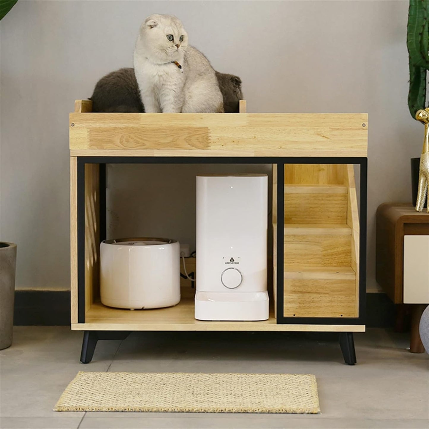 Pet Home Pet House Cat Automatic Feeder Feeding Water Transparent Integrated Homestay Storage Cat Climbing Frame Villa Nest Cat Villa (Color : A)