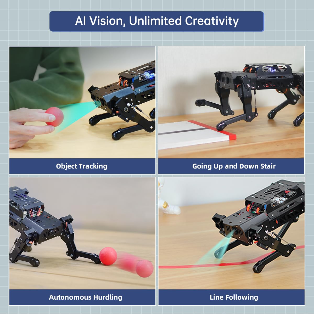PuppyPi Robot Dog with ChatGPT Large AI Models AI Embodied Intelligence ROS Robotic Dog Vision Scene Voice Understanding SLAM Mapping Navigation Bionic Quadruped Robot, Pro Kit & RaspberryPi5 8GB