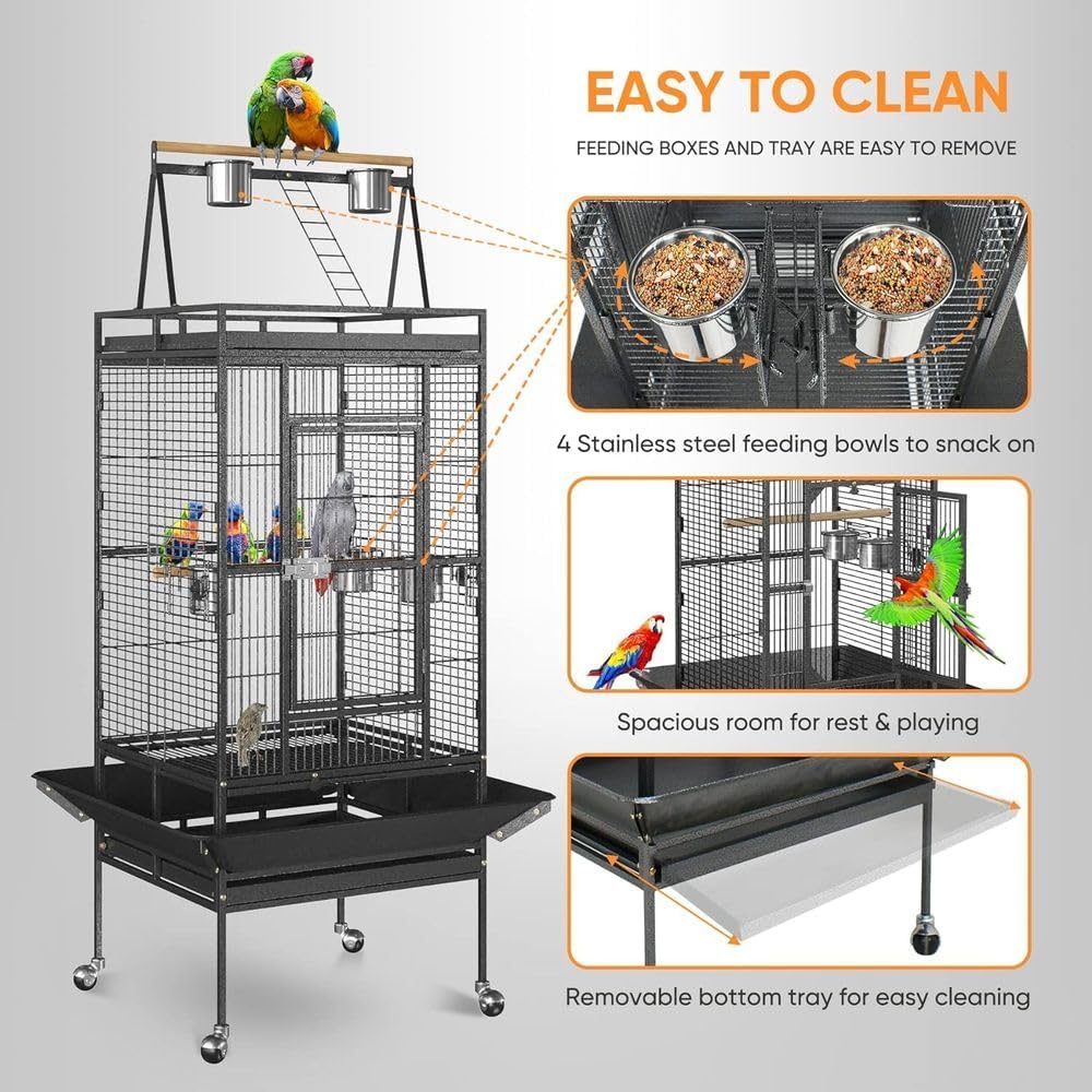 XL Silver Parrot Cage with Toys
