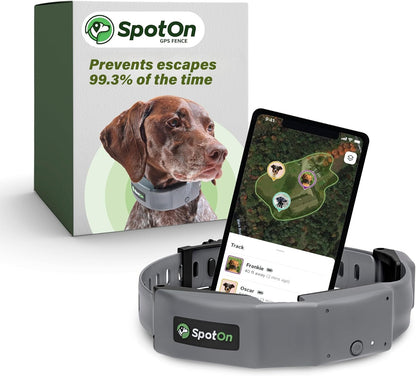 SpotOn GPS Wireless Dog Fence Collar, Accurate & Reliable, Unlimited Fences, Extended Battery Life Mode, No Subscription, Built in USA, Omni Collar Model, Large Dog Breed Neck Size 19"-26"
