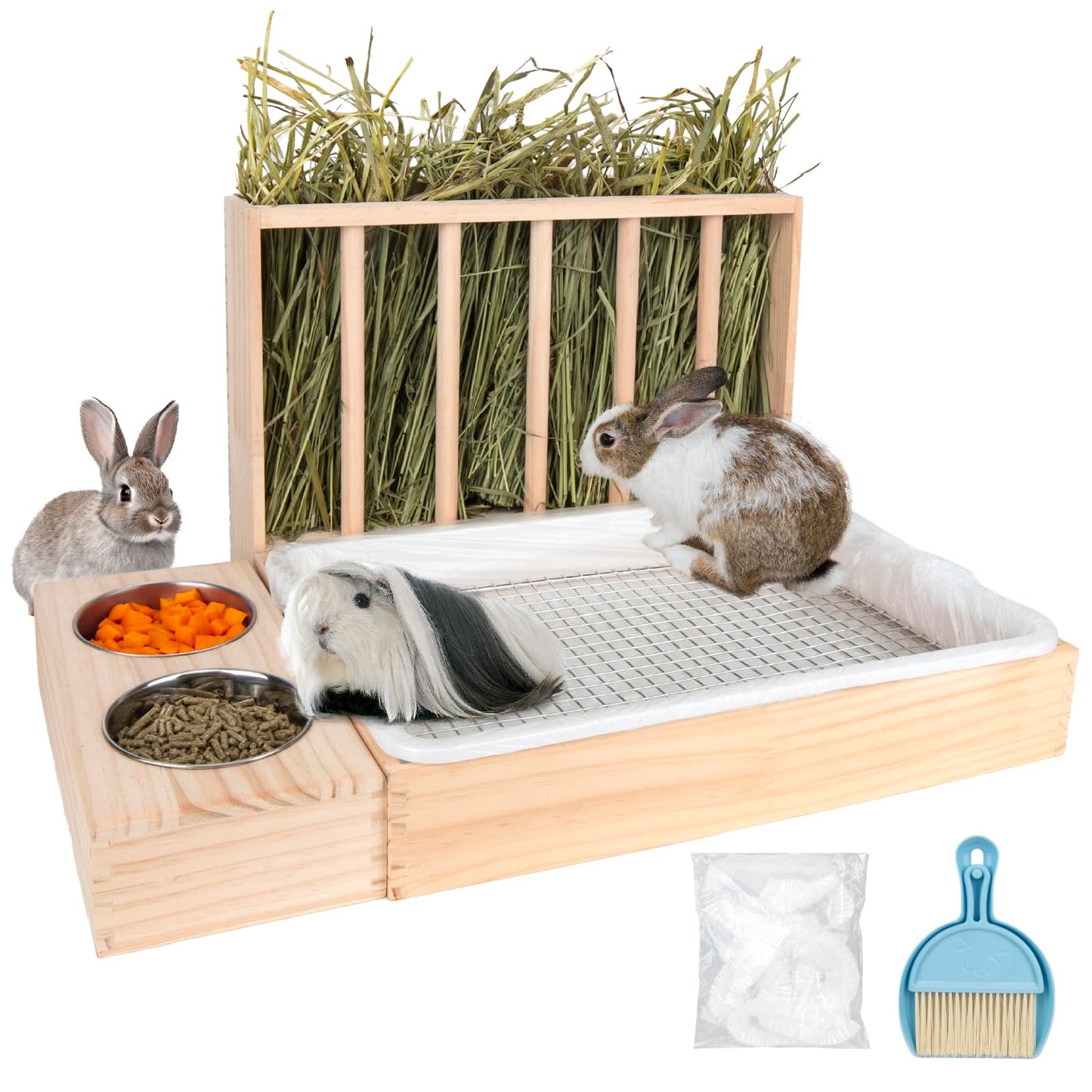 3-in-1 Rabbit Feeder with Litter Box & Bowls