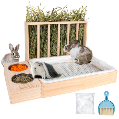 3-in-1 Rabbit Feeder with Litter Box & Bowls