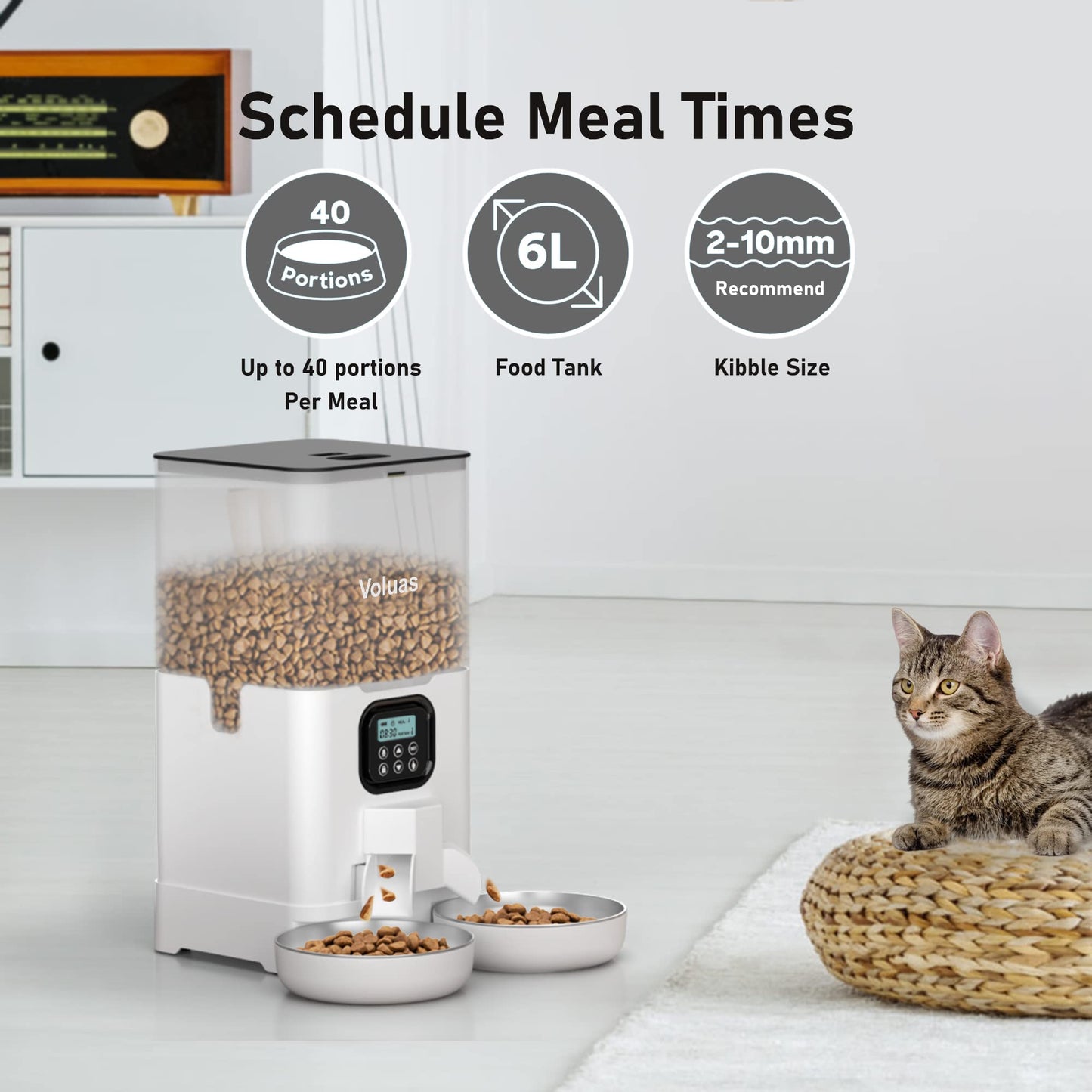 Voluas Dual Cat Feeder 6L Timer Bowls