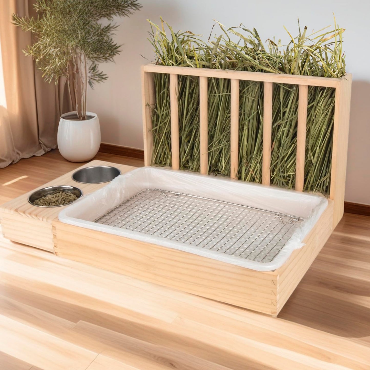 3-in-1 Rabbit Feeder with Litter Box & Bowls