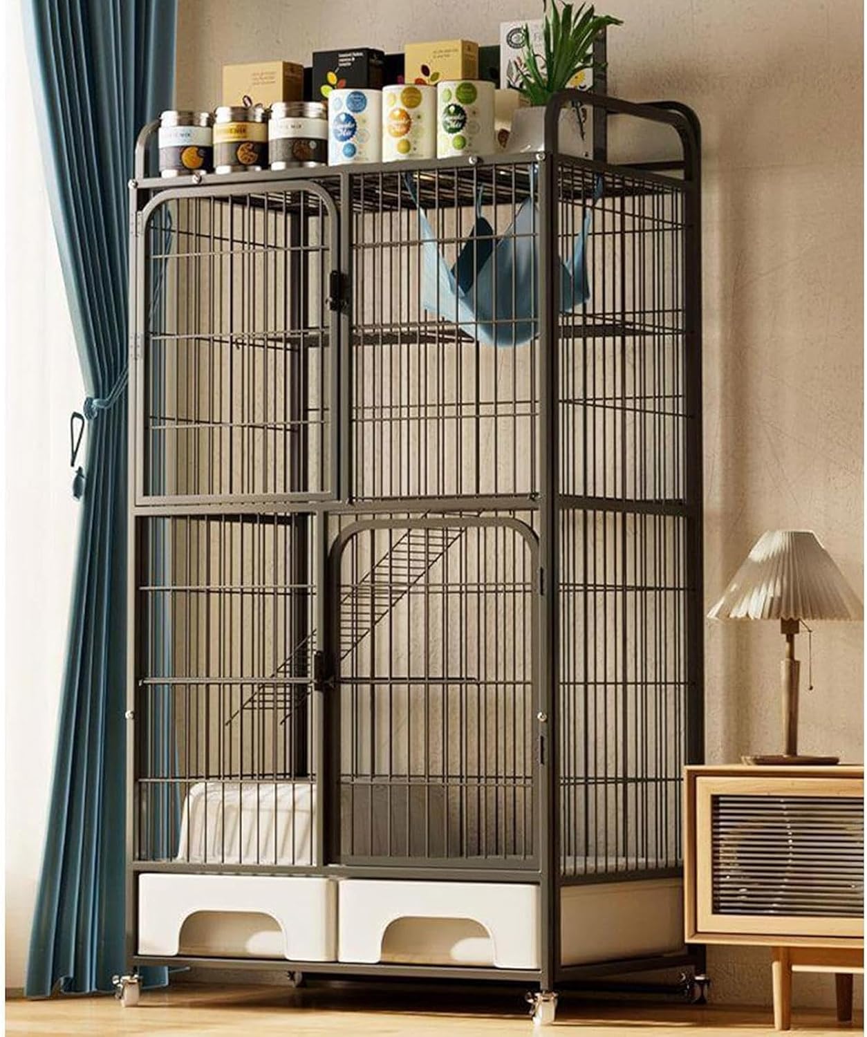 Wire Cage with Wheels & Shelf
