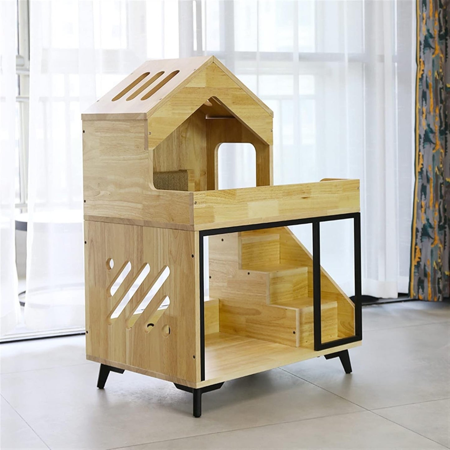 Pet Home Pet House Cat Automatic Feeder Feeding Water Transparent Integrated Homestay Storage Cat Climbing Frame Villa Nest Cat Villa (Color : A)