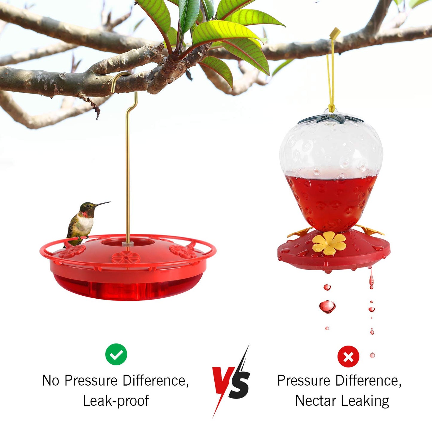 eWonLife 2-Pack Hummingbird Feeders, 16oz
