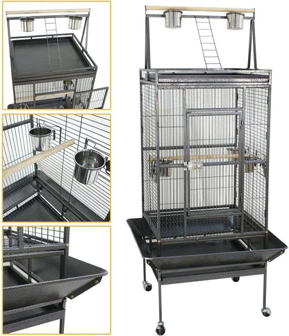 XL Silver Parrot Cage with Toys