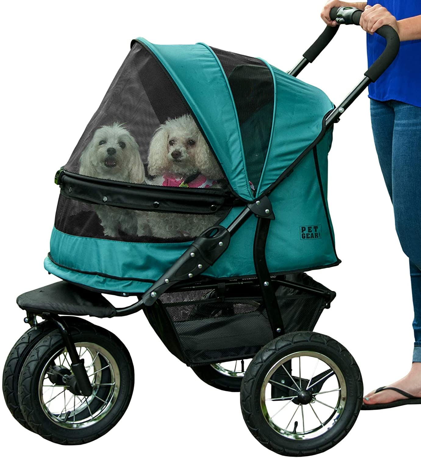 No-Zip Double Pet Stroller – Emerald