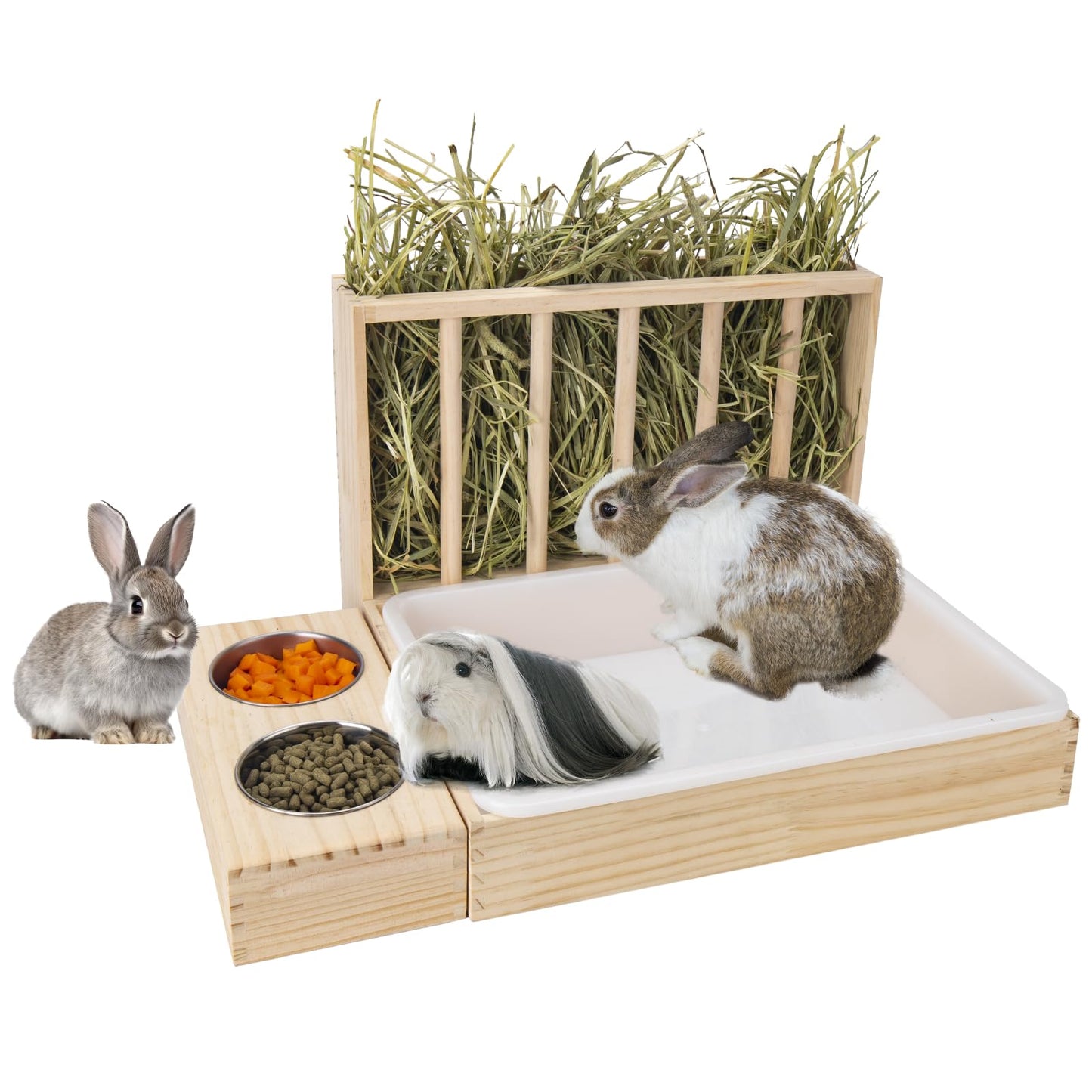 3-in-1 Rabbit Feeder with Litter Box & Bowls
