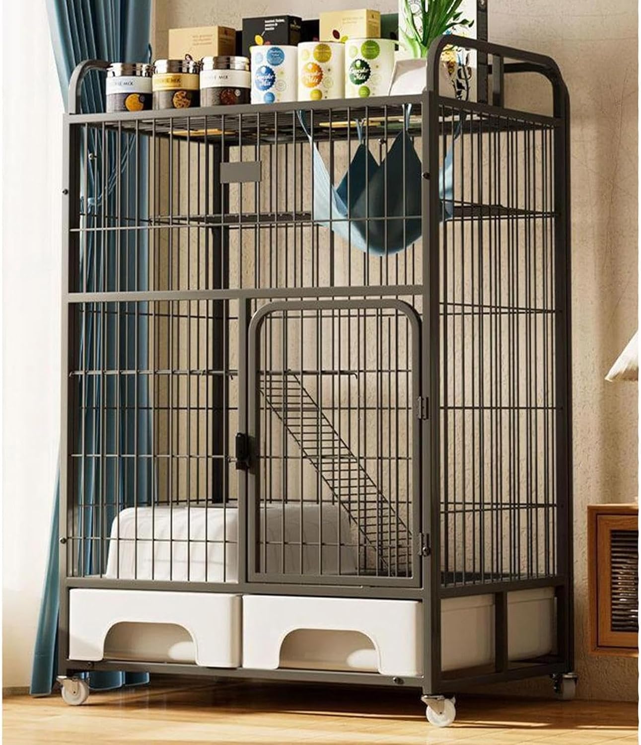 Wire Cage with Wheels & Shelf