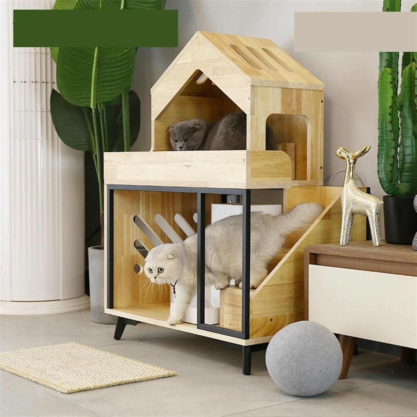 Pet Home Pet House Cat Automatic Feeder Feeding Water Transparent Integrated Homestay Storage Cat Climbing Frame Villa Nest Cat Villa (Color : A)