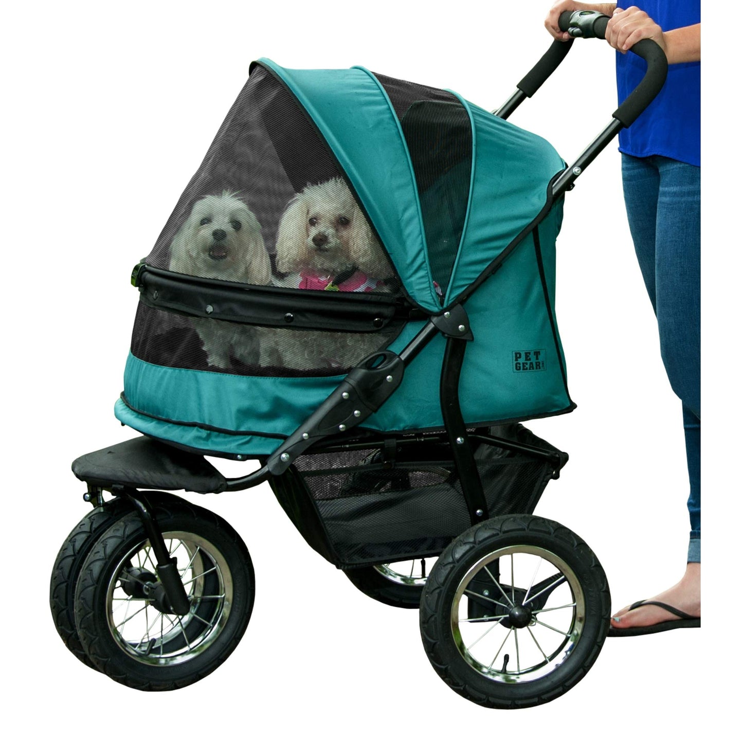 No-Zip Double Pet Stroller – Emerald