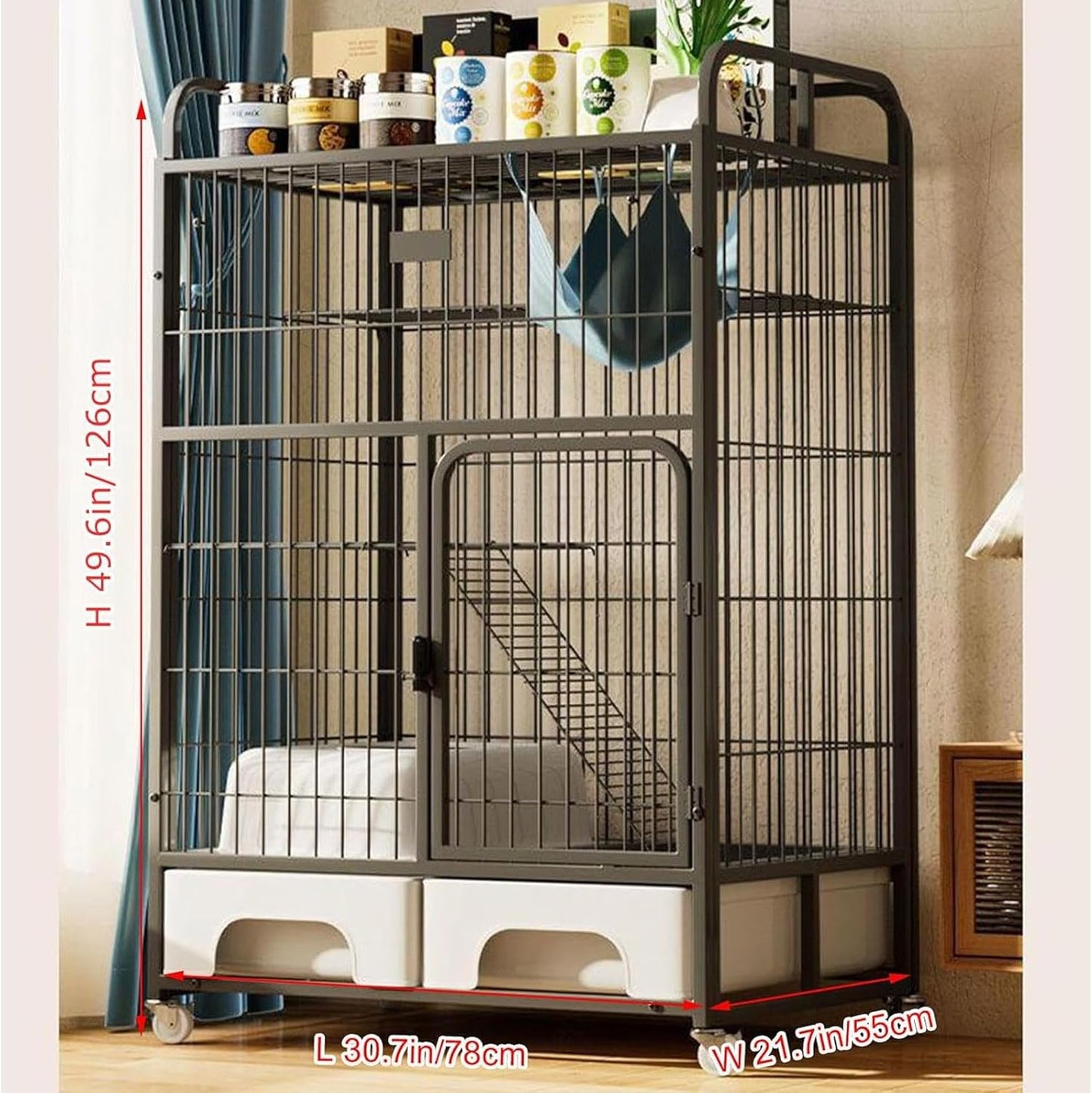 Wire Cage with Wheels & Shelf