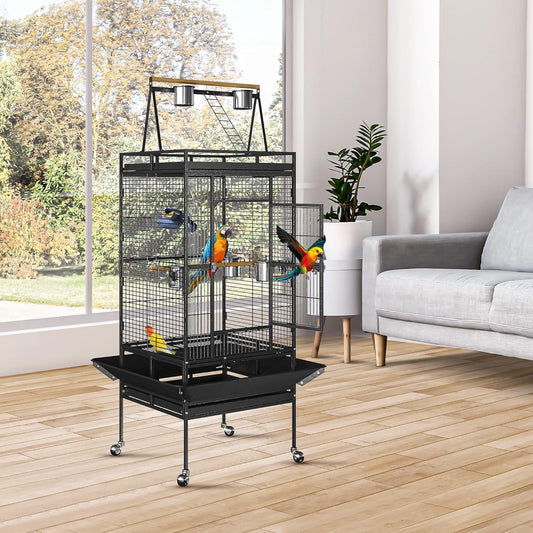 XL Silver Parrot Cage with Toys