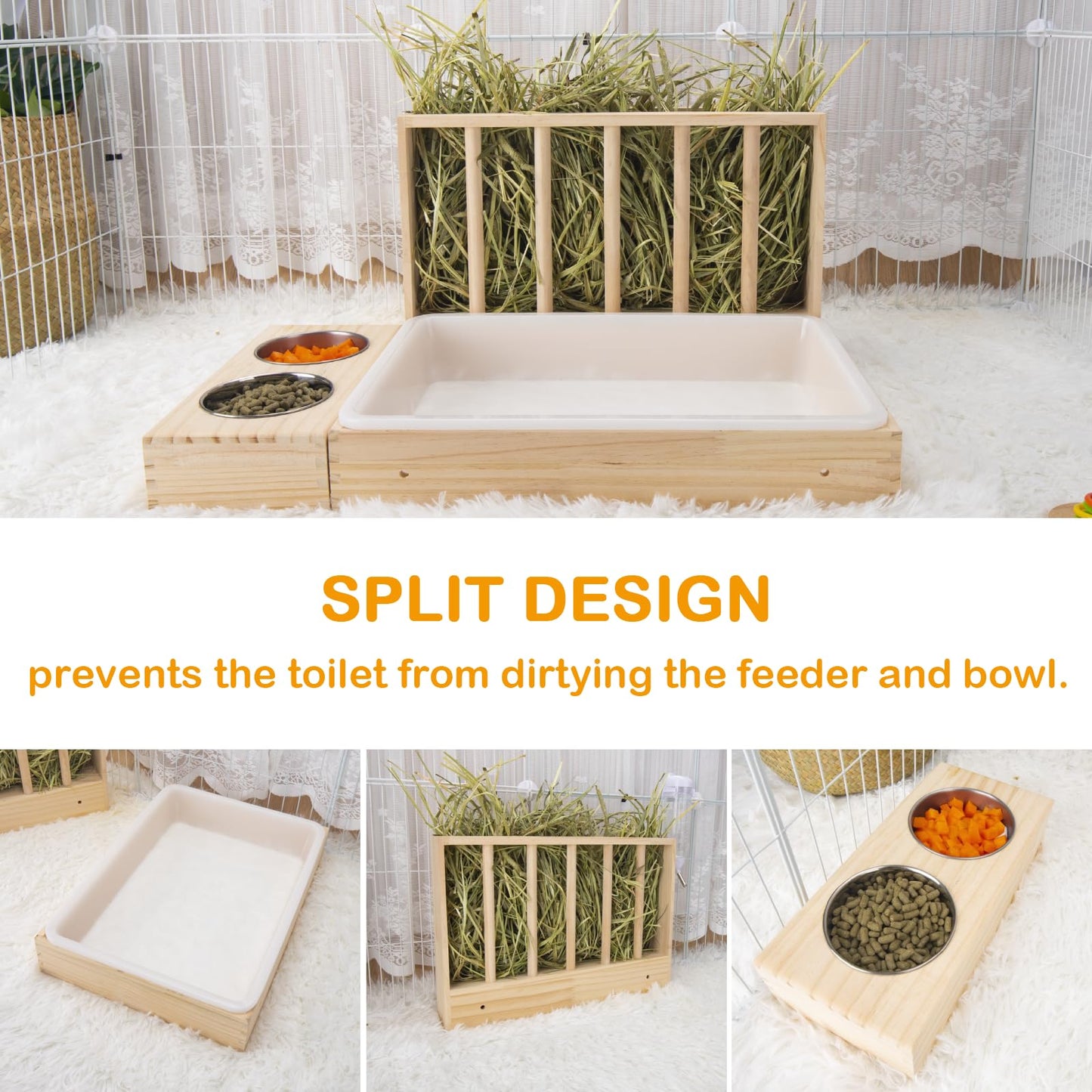 3-in-1 Rabbit Feeder with Litter Box & Bowls