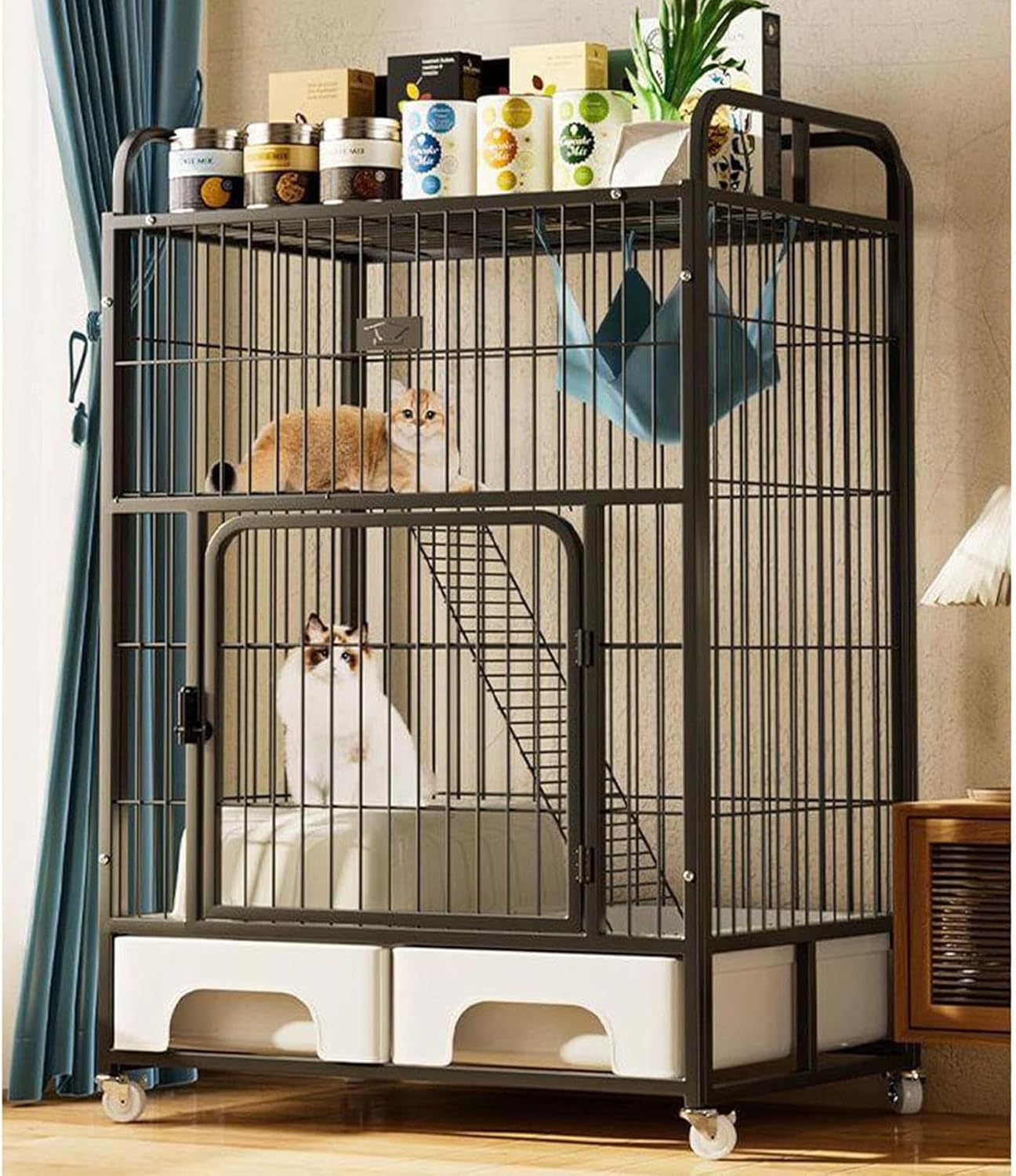 Wire Cage with Wheels & Shelf
