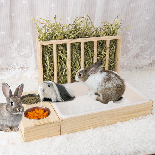 3-in-1 Rabbit Feeder with Litter Box & Bowls