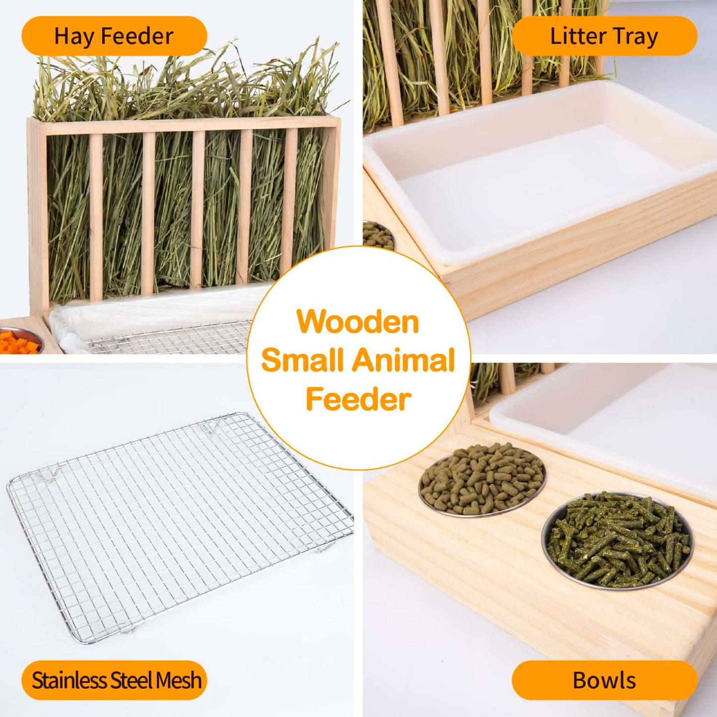 3-in-1 Rabbit Feeder with Litter Box & Bowls