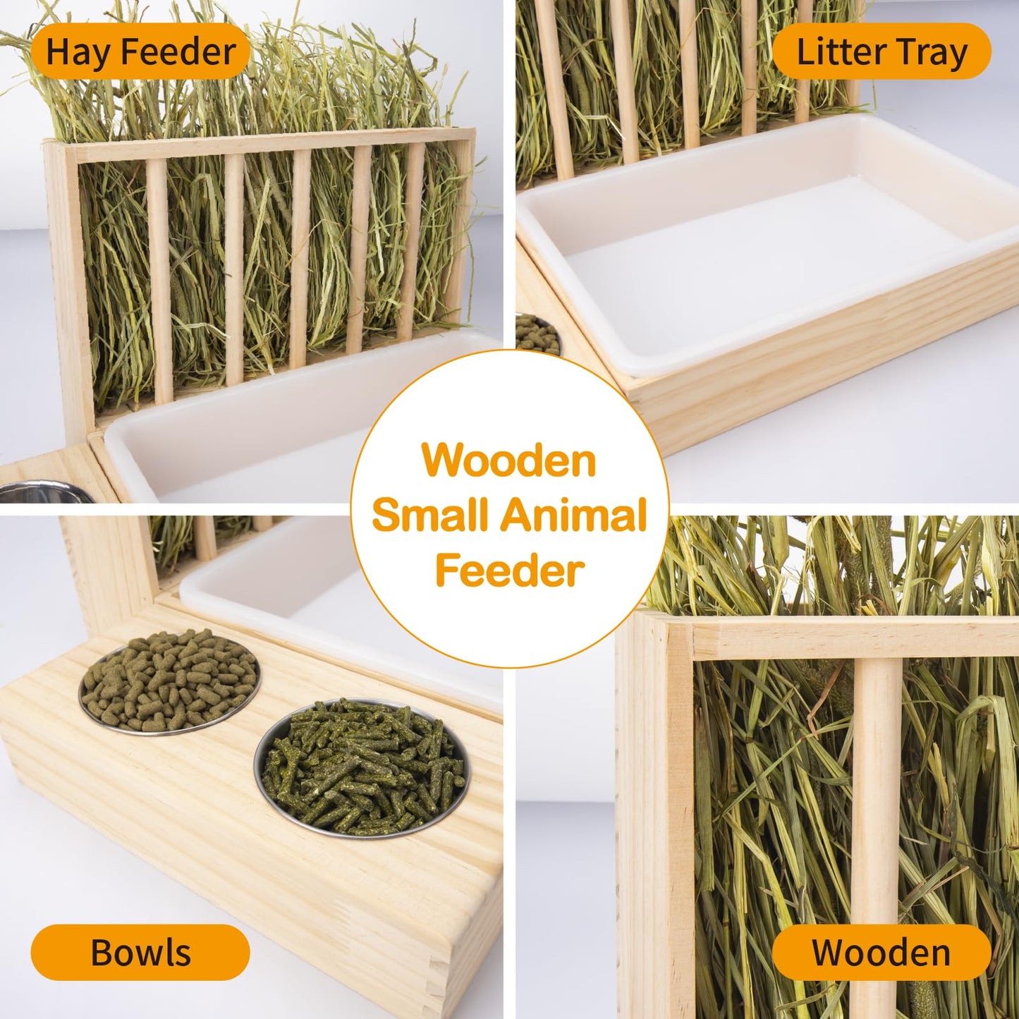3-in-1 Rabbit Feeder with Litter Box & Bowls
