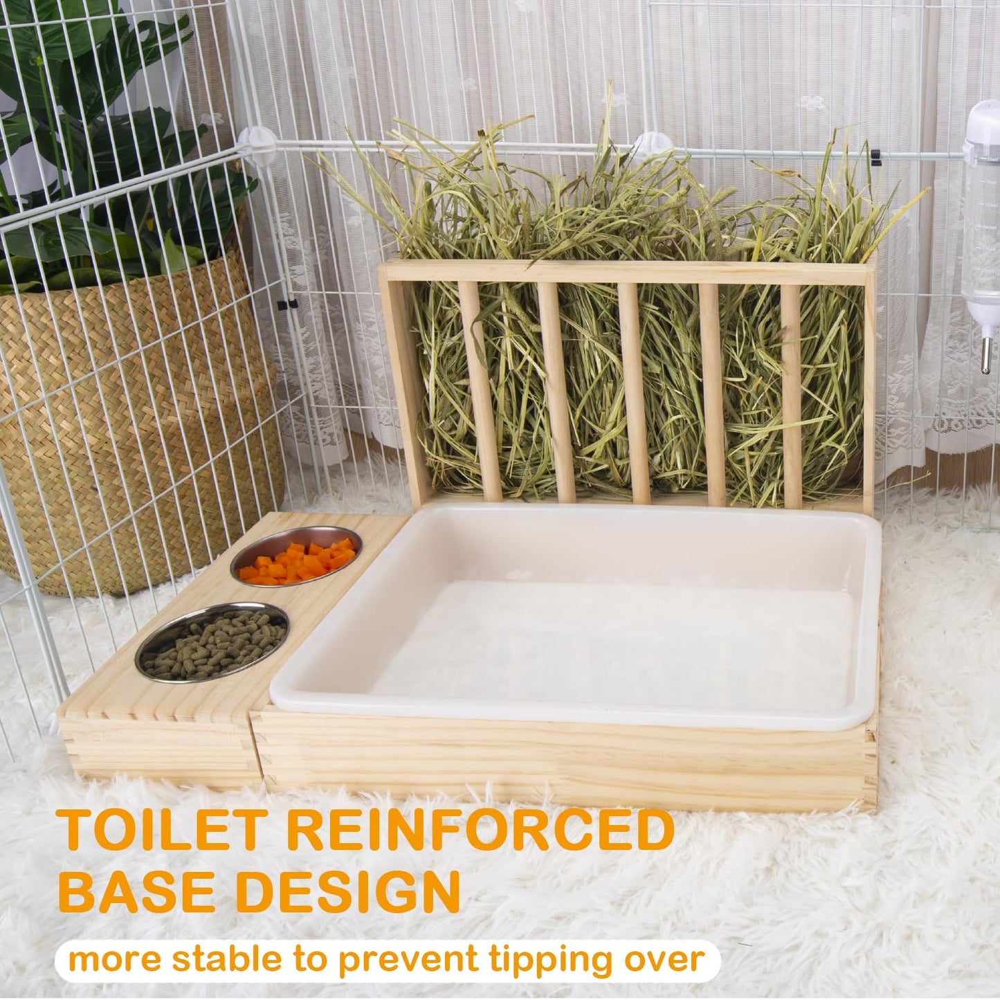 3-in-1 Rabbit Feeder with Litter Box & Bowls