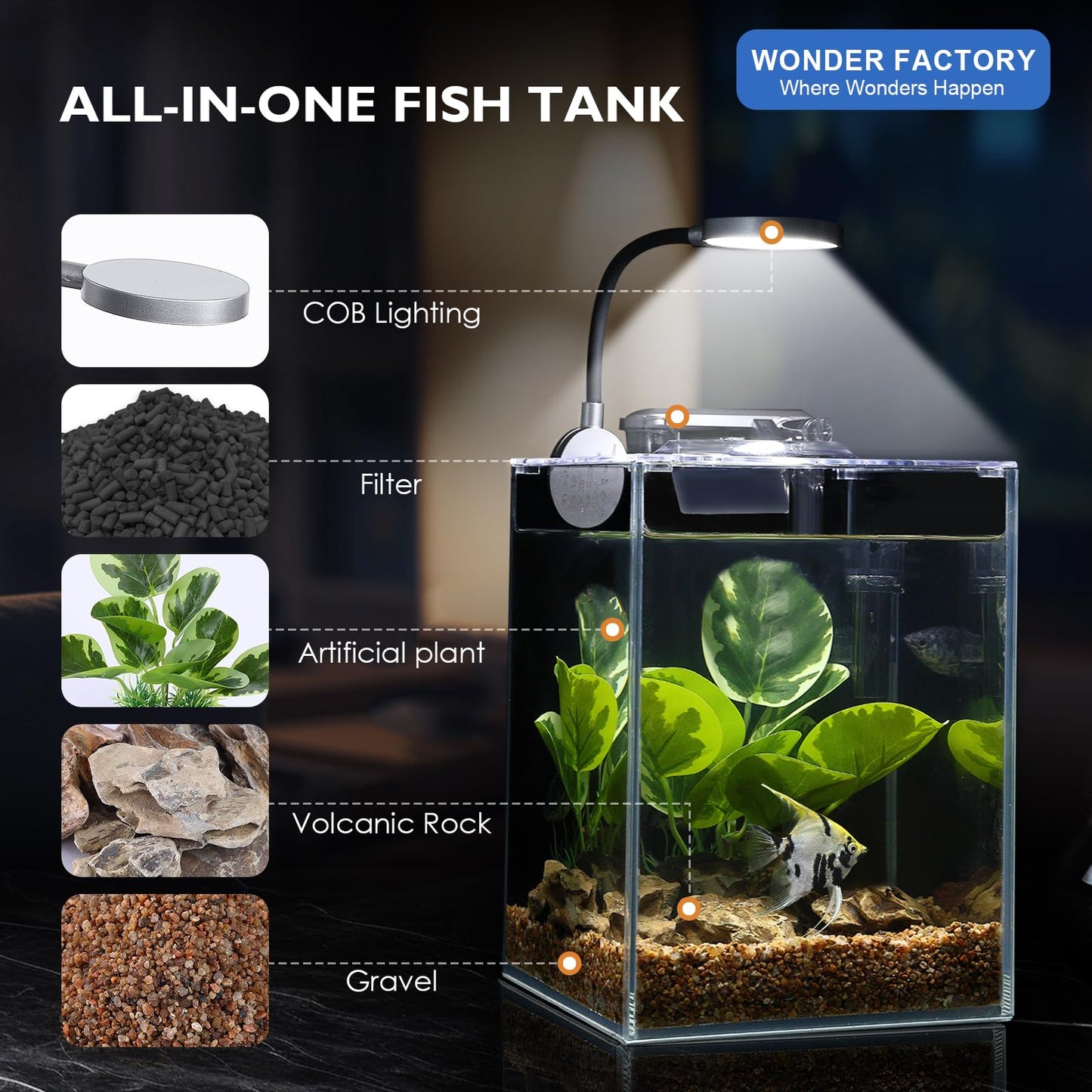 Betta Fish Tank 1.25 Gal Starter Kit