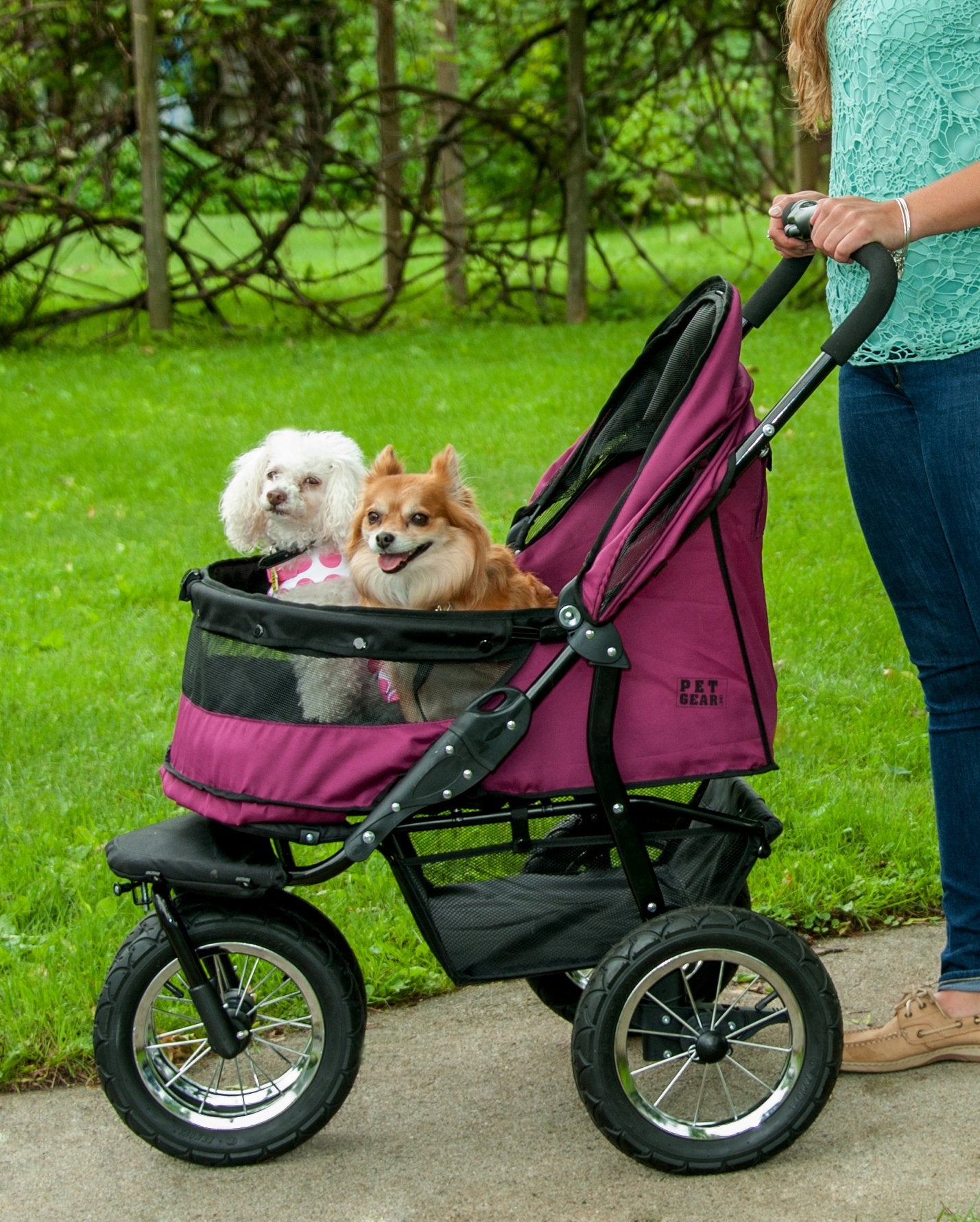 No-Zip Double Pet Stroller – Emerald