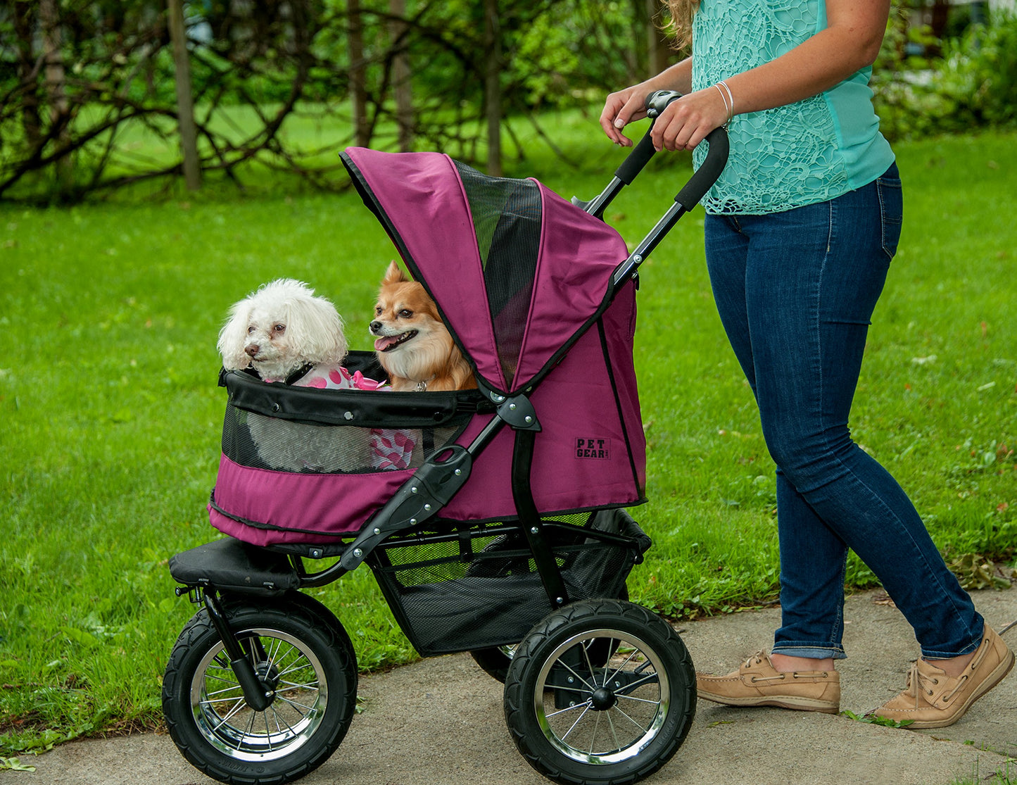 No-Zip Double Pet Stroller – Emerald